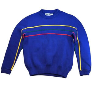 Vintage Unisex B.S.R. Blue Ski Winter Knit Wool Blend Sweater Size Medium (M)